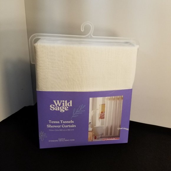 Wild Sage Tessa Tassels 72" x 72" Shower Curtain in Beige -NEW in Package - Picture 1 of 5